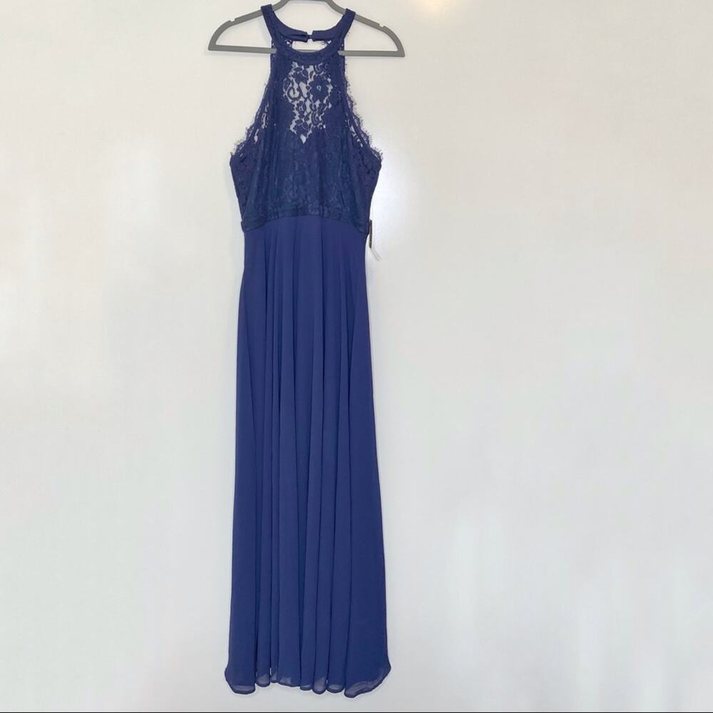 Lulu’s Dance All Evening Navy Lace Halter Neck Maxi Evening Gown L